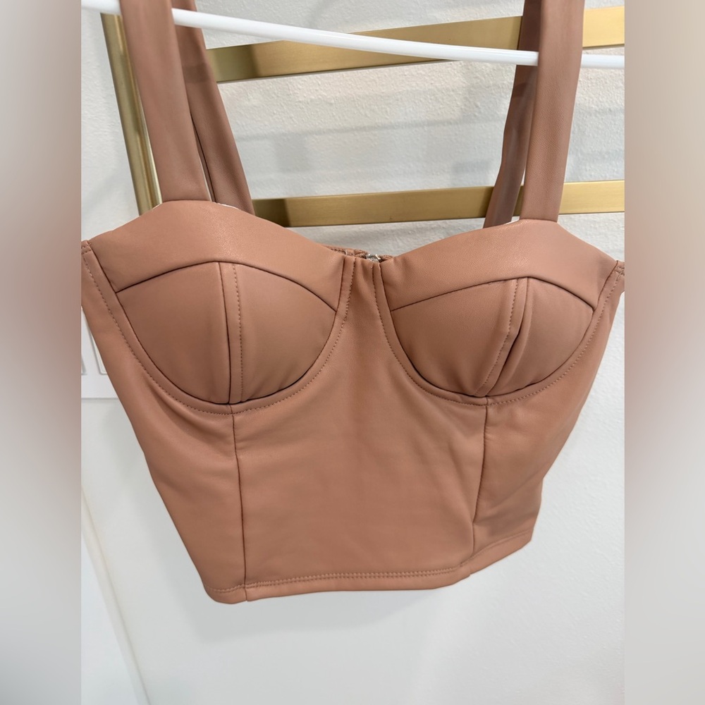 Brown Bustier  faux leather Crop Top